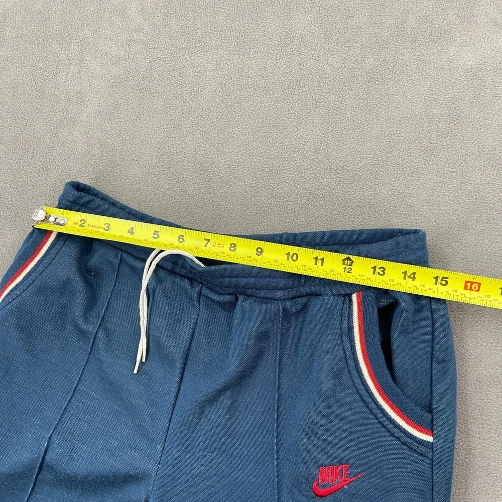 Vintage 70s Nike Sportswear Track Pants Sz M Blue Seamed Script Logo‎ Ankle Zip